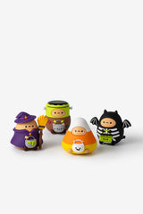Set of Halloween-themed Tayto Potato figures on a white background. Tayto Trick-or-Treats as Candy Corn Tayto, 
Franken-Tayto, Skeleton Bat Tayto, Warlock Tayto.